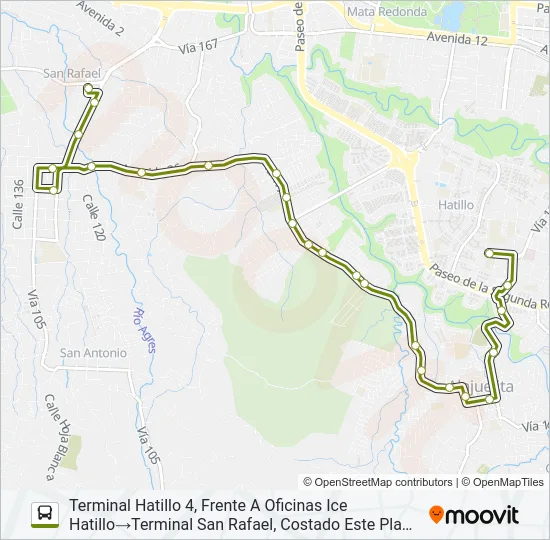 INTERLÍNEA ESCAZÚ - ALAJUELITA - HATILLO Bus Line Map