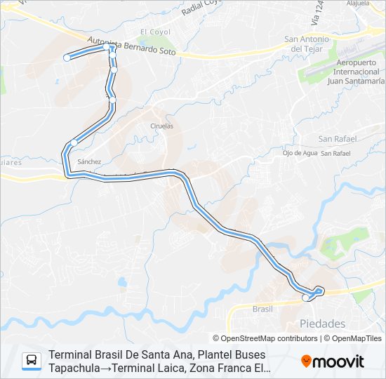 Mapa de INTER BRASIL DE SANTA ANA - EL COYOL de autobús