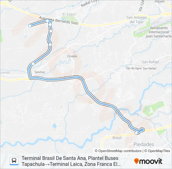 INTERLÍNEA BRASIL DE SANTA ANA - EL COYOL Bus Line Map