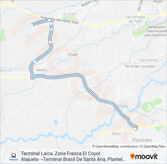 INTERLÍNEA BRASIL DE SANTA ANA - EL COYOL Bus Line Map