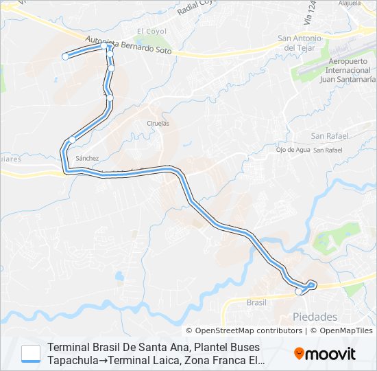 INTERLÍNEA BRASIL DE SANTA ANA - EL COYOL bus Line Map