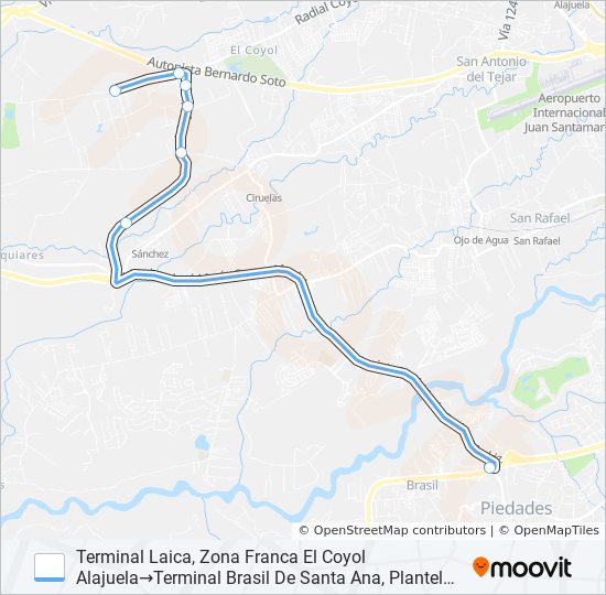 Mapa de INTER BRASIL DE SANTA ANA - EL COYOL de autobús