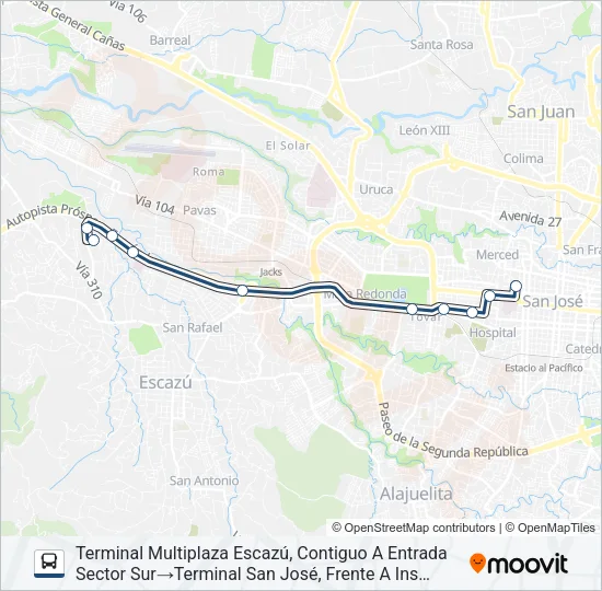 SAN JOSÉ - MULTIPLAZA ESCAZÚ (ESPECIALES) Bus Line Map
