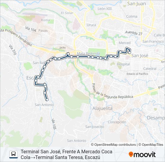 Mapa de SAN JOSÉ - ESCAZÚ - SANTA TERESA POR ANONOS de autobús