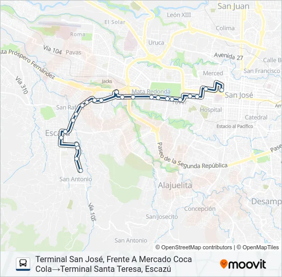 SAN JOSÉ - ESCAZÚ - SANTA TERESA POR ANONOS Bus Line Map