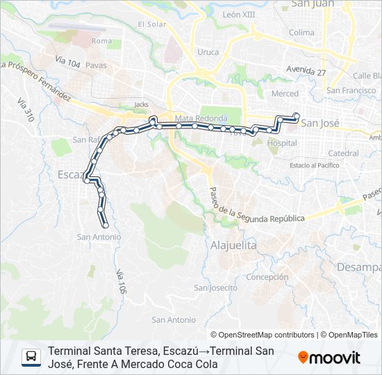 Mapa de SAN JOSÉ - ESCAZÚ - SANTA TERESA POR ANONOS de autobús