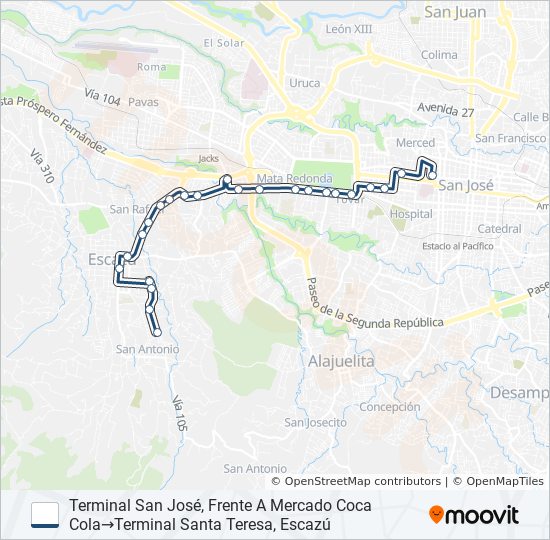 Mapa de SAN JOSÉ - ESCAZÚ - SANTA TERESA POR ANONOS de autobús