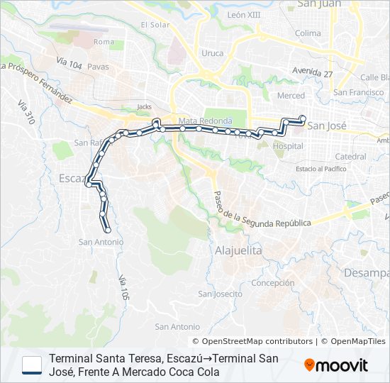 Mapa de SAN JOSÉ - ESCAZÚ - SANTA TERESA POR ANONOS de autobús