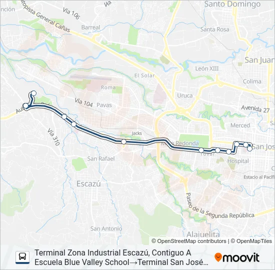 SAN JOSÉ - ZONA INDUSTRIAL ESCAZÚ (ESPECIALES) Bus Line Map