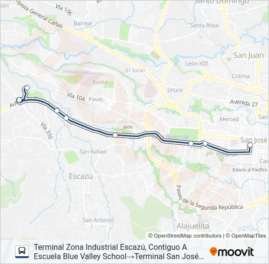 SAN JOSÉ - ZONA INDUSTRIAL ESCAZÚ (ESPECIALES) Bus Line Map