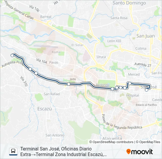 SAN JOSÉ - ZONA INDUSTRIAL ESCAZÚ (ESPECIALES) Bus Line Map