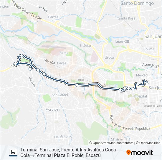 Mapa de SAN JOSÉ - ZONA INDUSTRIAL ESCAZÚ (ESPECIALES) de autobús