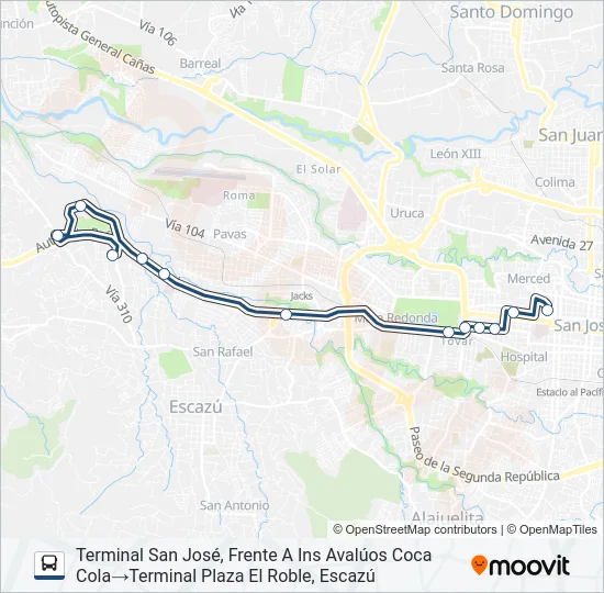 SAN JOSÉ - ZONA INDUSTRIAL ESCAZÚ (ESPECIALES) Bus Line Map