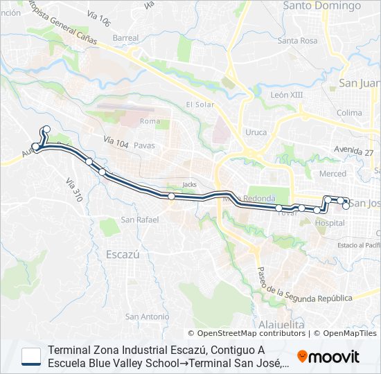 Mapa de SAN JOSÉ - ZONA INDUSTRIAL ESCAZÚ (ESPECIALES) de autobús