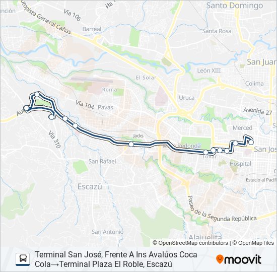 SAN JOSÉ - ZONA INDUSTRIAL ESCAZÚ (ESPECIALES) bus Line Map