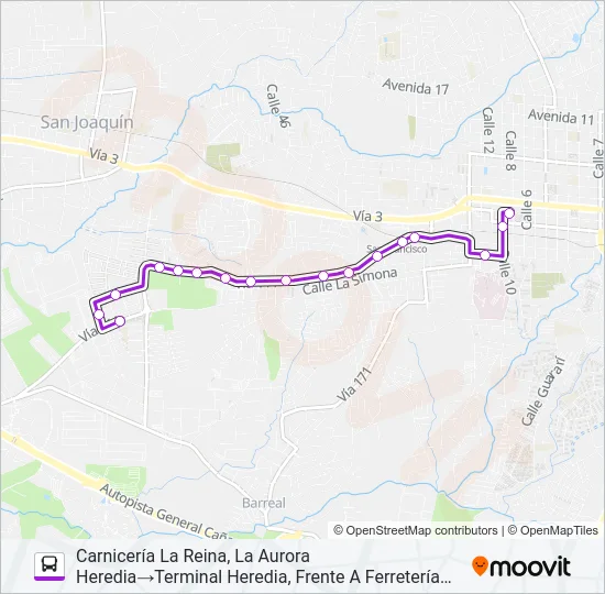 HEREDIA - LA AURORA Bus Line Map