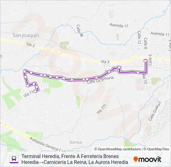 HEREDIA - LA AURORA Bus Line Map