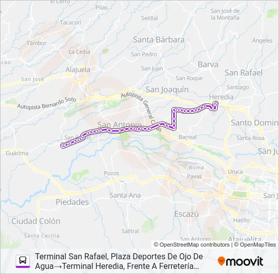 HEREDIA - SAN RAFAEL ALAJUELA Bus Line Map