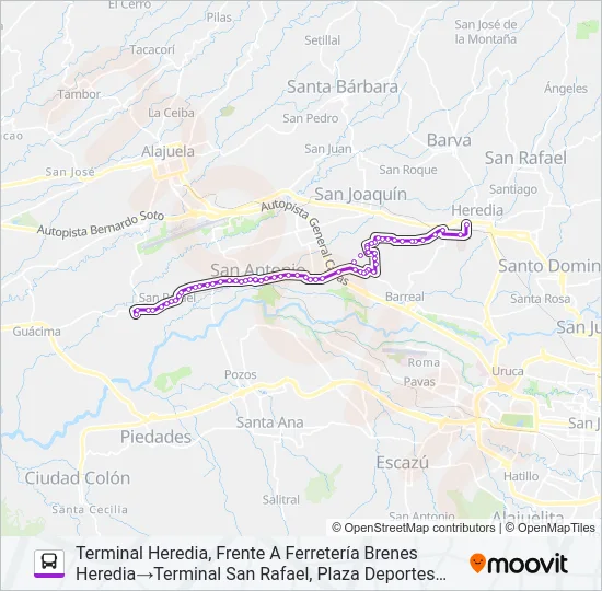 HEREDIA - SAN RAFAEL ALAJUELA Bus Line Map