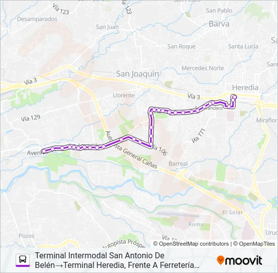 HEREDIA - SAN ANTONIO DE BELÉN Bus Line Map