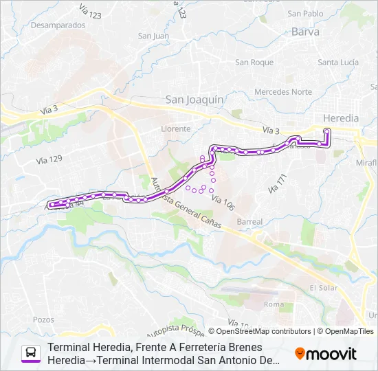 HEREDIA - SAN ANTONIO DE BELÉN Bus Line Map
