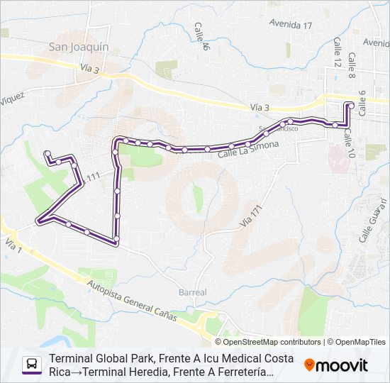 Mapa de HEREDIA - GLOBAL PARK (ESPECIALES) de autobús