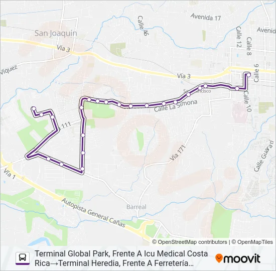HEREDIA - GLOBAL PARK (ESPECIALES) Bus Line Map