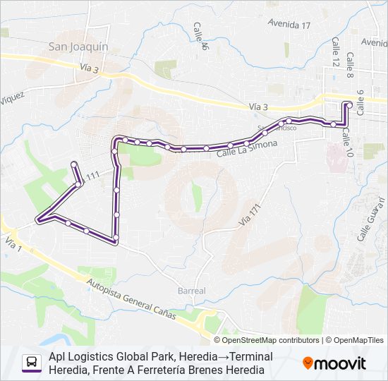 Mapa de HEREDIA - GLOBAL PARK (ESPECIALES) de autobús