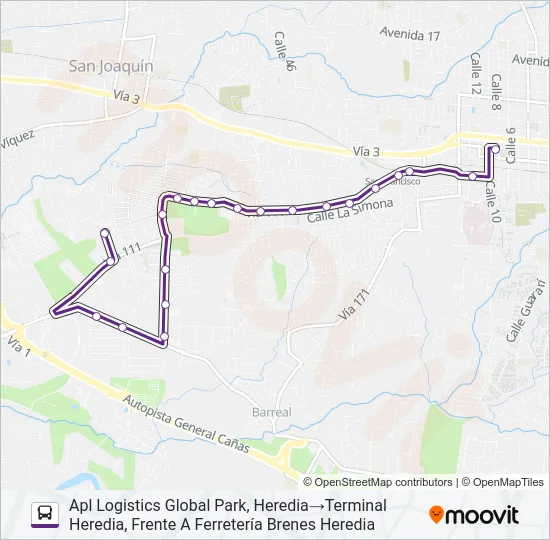 HEREDIA - GLOBAL PARK (ESPECIALES) Bus Line Map