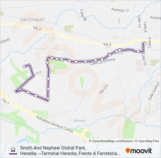 Mapa de HEREDIA - GLOBAL PARK (ESPECIALES) de autobús