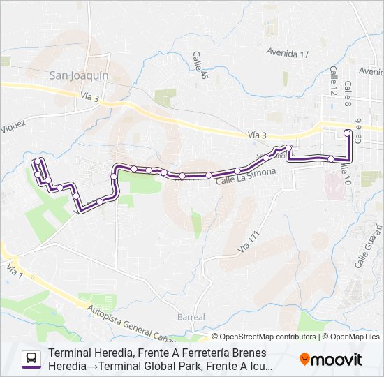 Mapa de HEREDIA - GLOBAL PARK (ESPECIALES) de autobús
