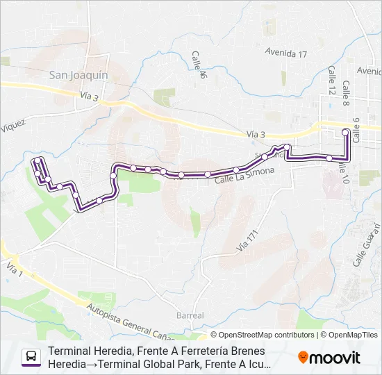 HEREDIA - GLOBAL PARK (ESPECIALES) Bus Line Map