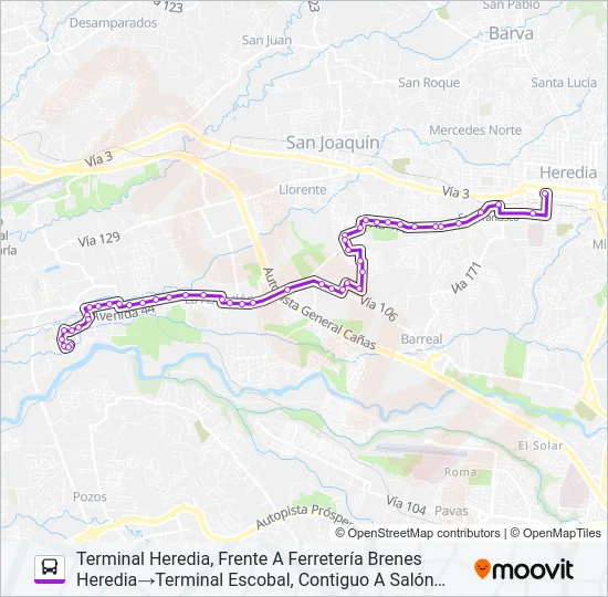 HEREDIA - CALLE ESCOBAL SAN ANTONIO BELÉN Bus Line Map