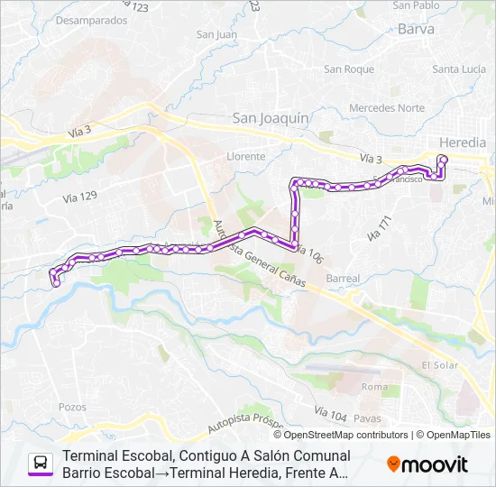HEREDIA - CALLE ESCOBAL SAN ANTONIO BELÉN Bus Line Map