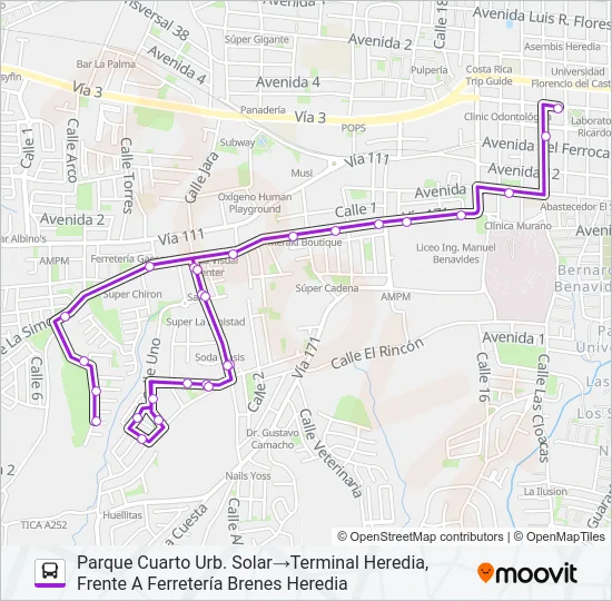 HEREDIA - LA LILIANA - SANTA CECILIA - IMAS Bus Line Map