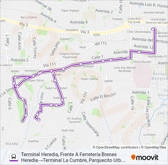Mapa de HEREDIA - LA LILIANA - SANTA CECILIA - IMAS de autobús