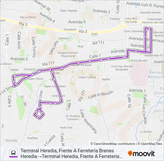Mapa de HEREDIA - LA LILIANA - SANTA CECILIA - IMAS de autobús