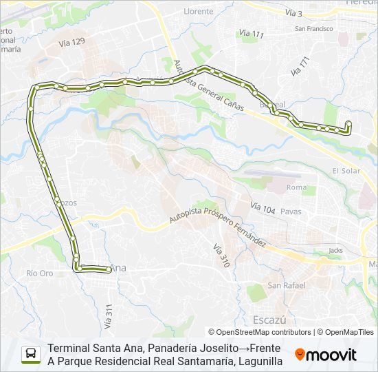 Mapa de INTER SANTA ANA - SAN ANTONIO - LA VALENCIA de autobús