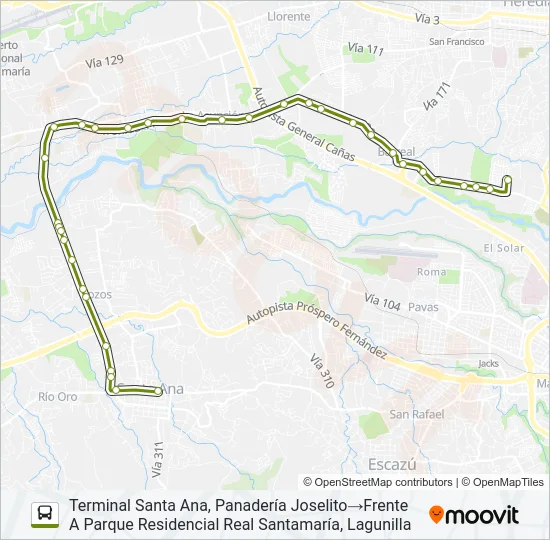 INTERLÍNEA SANTA ANA - SAN ANTONIO - LA VALENCIA Bus Line Map