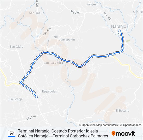 Mapa de NARANJO - PALMARES de autobús