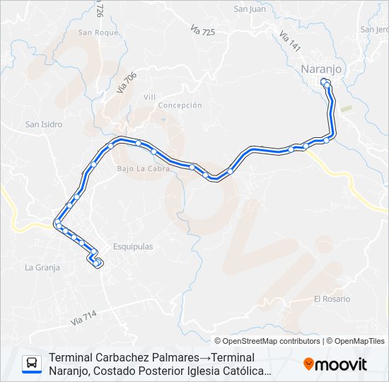 Mapa de NARANJO - PALMARES de autobús