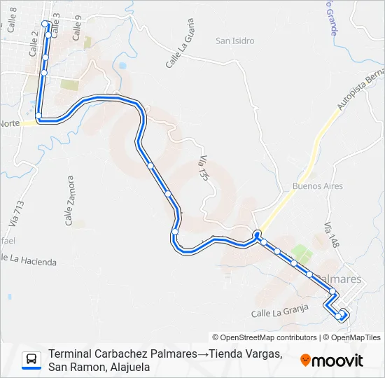 SAN RAMÓN - PALMARES Bus Line Map