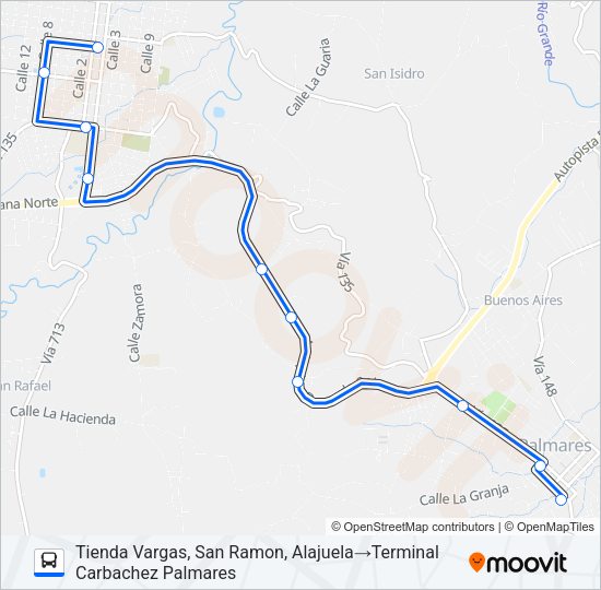 SAN RAMÓN - PALMARES Bus Line Map
