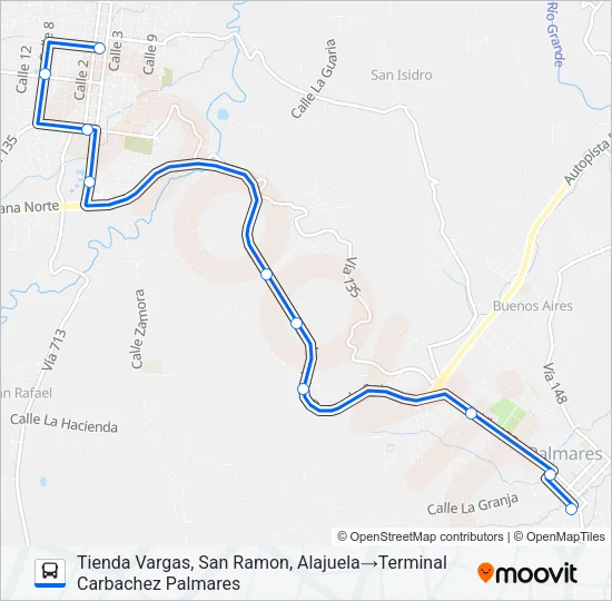 SAN RAMÓN - PALMARES Bus Line Map