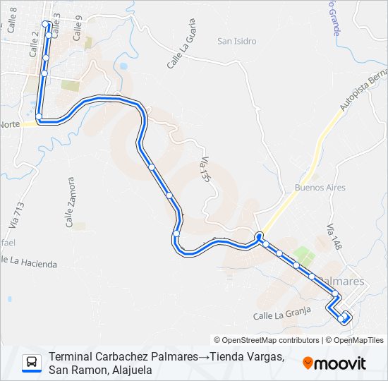 Mapa de SAN RAMÓN - PALMARES de autobús