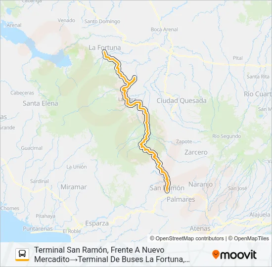 SAN RAMÓN - LA FORTUNA SAN CARLOS Bus Line Map