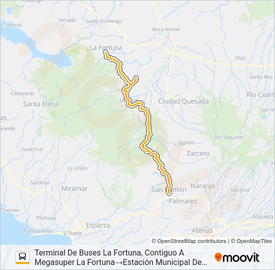 Mapa de SAN RAMÓN - LA FORTUNA SAN CARLOS de autobús