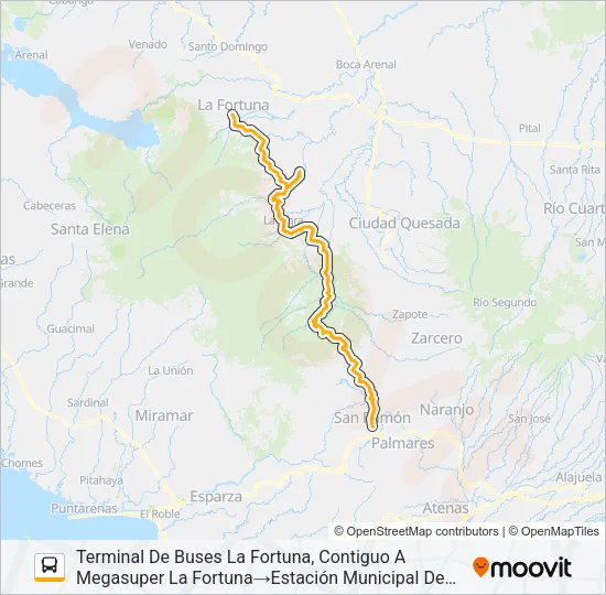 SAN RAMÓN - LA FORTUNA SAN CARLOS Bus Line Map