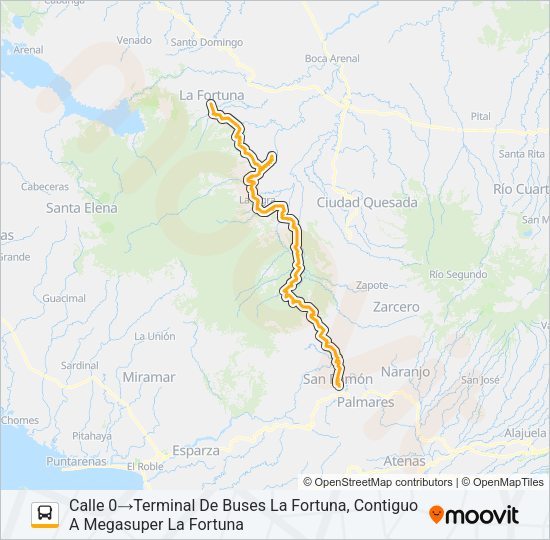 Mapa de SAN RAMÓN - LA FORTUNA SAN CARLOS de autobús