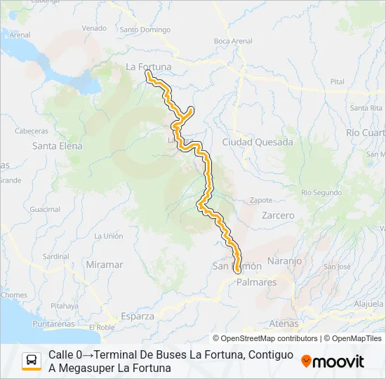 SAN RAMÓN - LA FORTUNA SAN CARLOS Bus Line Map